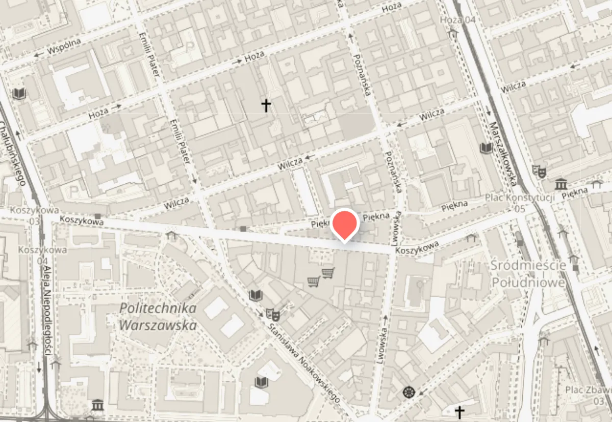 Mapa okolicy z zaznaczonym gabinetem MentalCare Śródmieście.